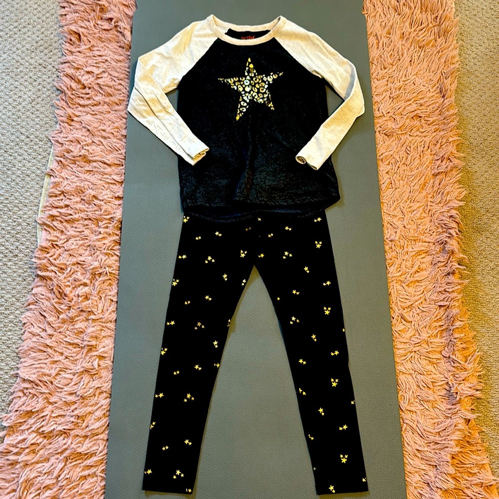 Girls size L 10/12 Cat & Jack star outfit black gold and gray